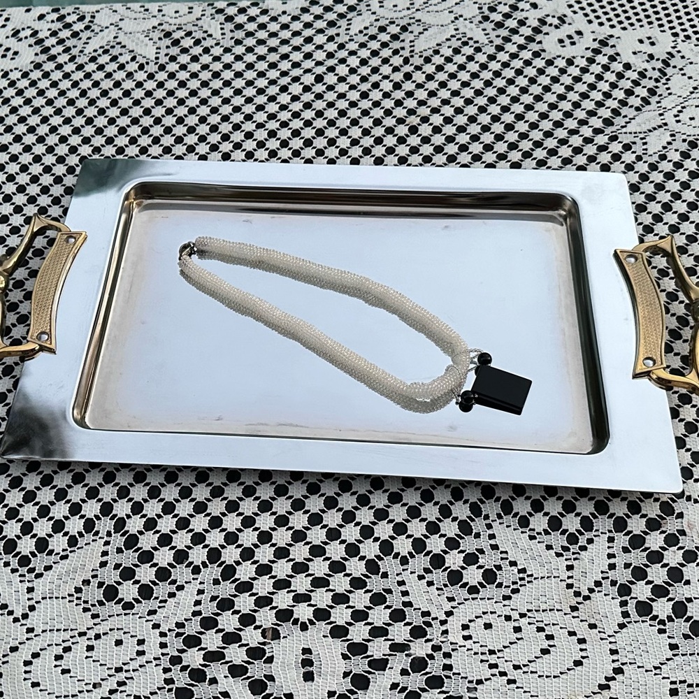 Intricate handmade white-beaded necklace & black pendant tube of beads - Picture 6 of 7